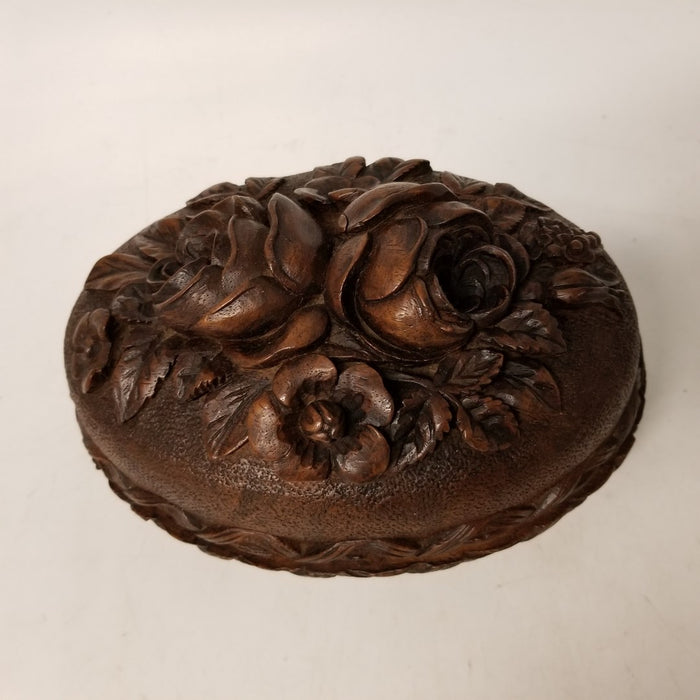 CARVED OVAL WOOD BOX