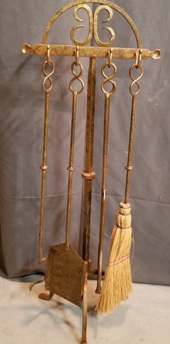 GOLD METAL FIRE TOOL SET WITH STAND