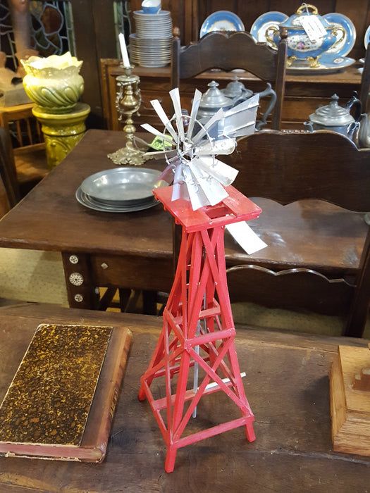 SMALL RED WOODEN WINDMILL DECOR