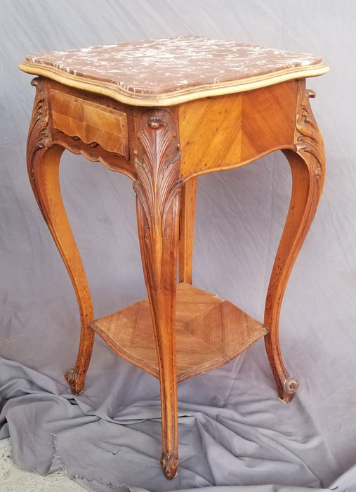 SINGLE LOUIS XV STYLE MARBLE TOP NIGHTSTAND WITH DRAWER