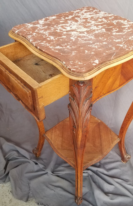 SINGLE LOUIS XV STYLE MARBLE TOP NIGHTSTAND WITH DRAWER
