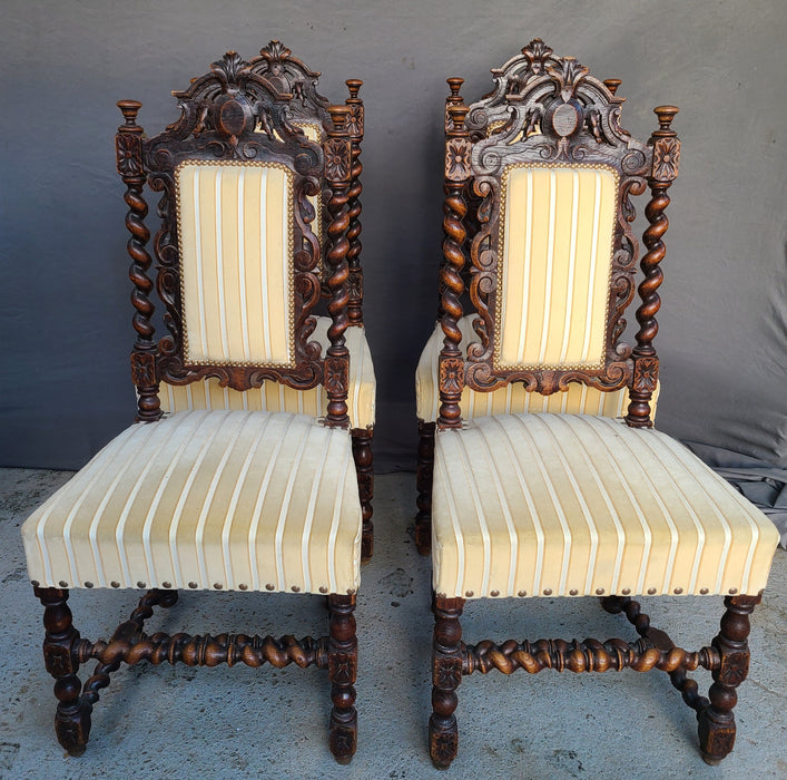 SET OF 4 LOUIS XIII BARLEY TWIST OAK CHAIRS