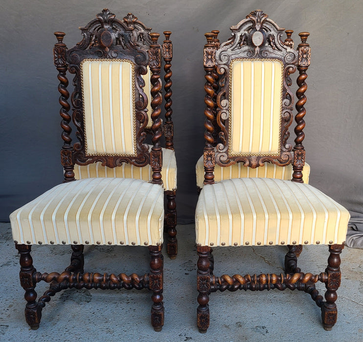 SET OF 4 LOUIS XIII BARLEY TWIST OAK CHAIRS