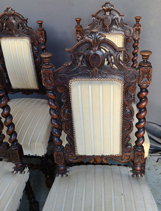 SET OF 4 LOUIS XIII BARLEY TWIST OAK CHAIRS