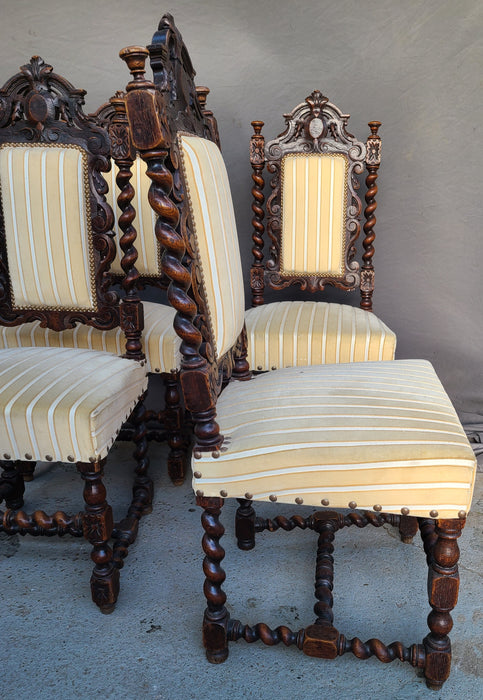 SET OF 4 LOUIS XIII BARLEY TWIST OAK CHAIRS