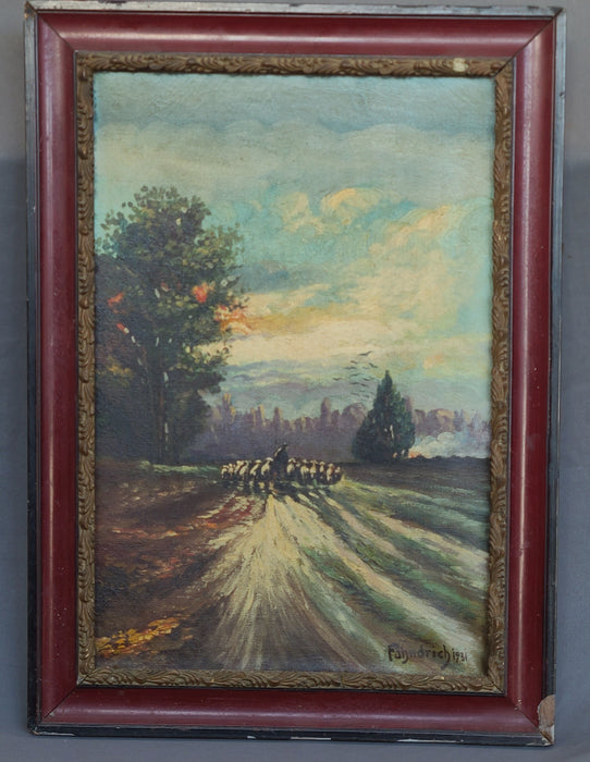 VERTICAL OIL PAINTING OF A SHEPERD FROM 1931 BY FAHNRICH