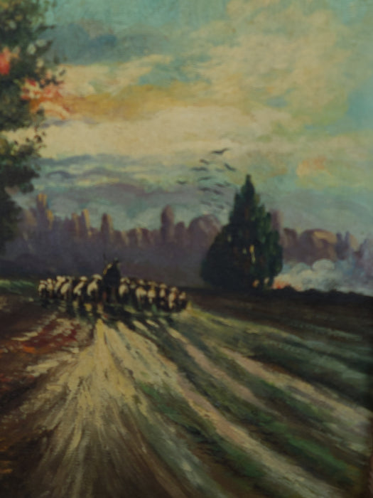 VERTICAL OIL PAINTING OF A SHEPERD FROM 1931 BY FAHNRICH