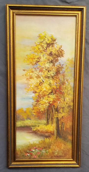 VERTICAL AUTUMN LANDSCAPE OIL PAINTING ON BOARD BY RUTH FANTA