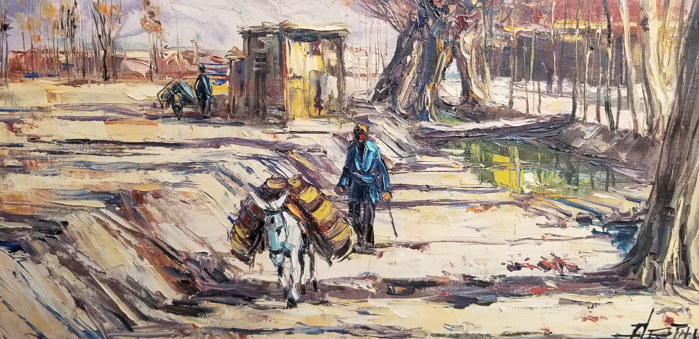 IMPASTO OIL PAINTING ON CANVAS WITH MULE BY ARTHUR S. 1975