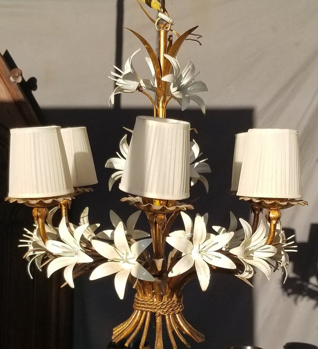 GOLD AND WHITE FLORAL CHANDELIER