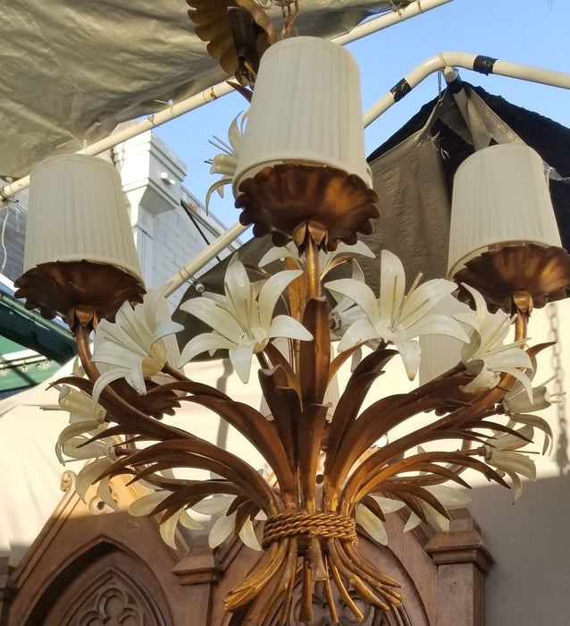 GOLD AND WHITE FLORAL CHANDELIER