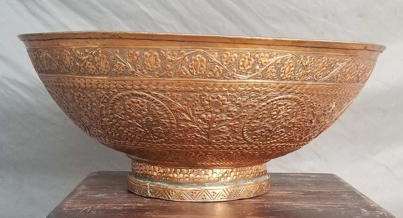LARGE ORNATE HAND MADE COPPER BOWL