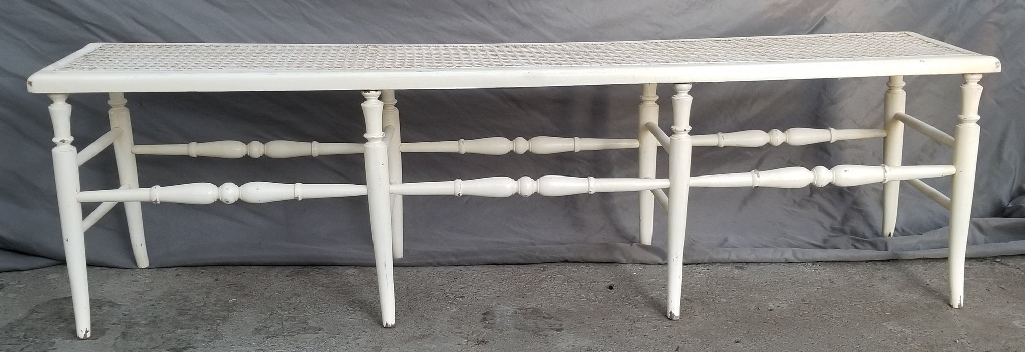 WHITE PAINTED LOUIS PHILIPE CANED LONG BENCH
