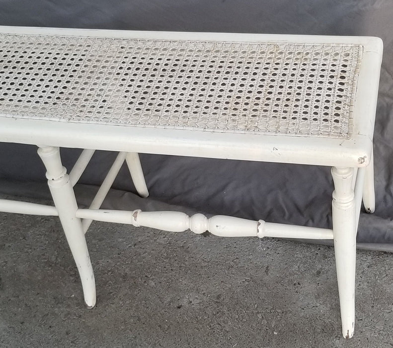 WHITE PAINTED LOUIS PHILIPE CANED LONG BENCH