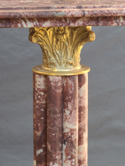PAIR OF RED MARBLE WITH BRASS PEDESTALS