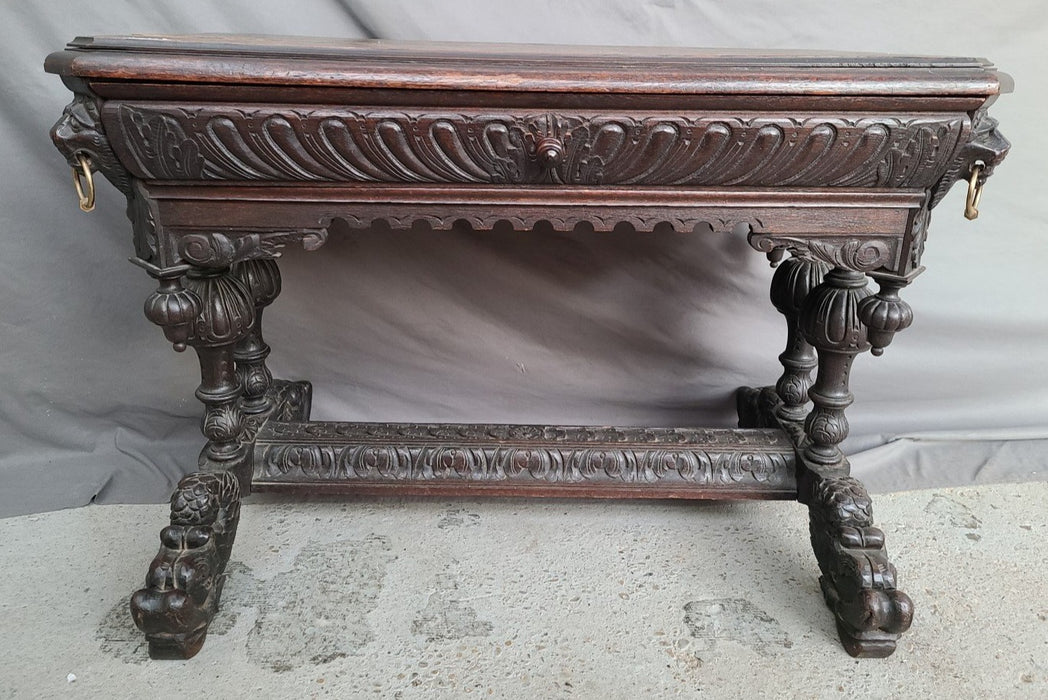 CARVED OAK DOLPHIN TABLE