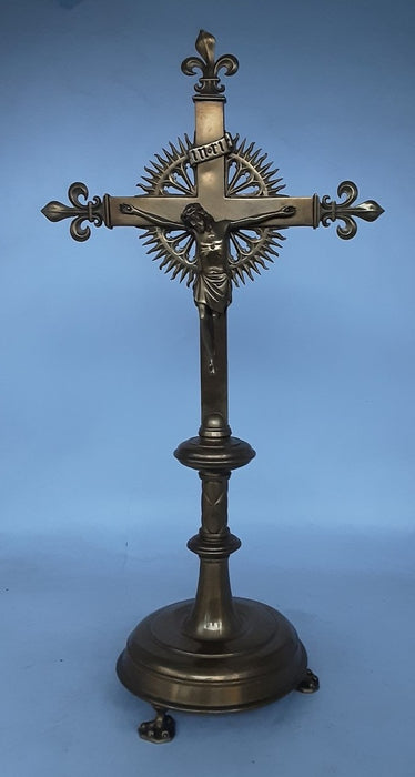 STANDING DORE BRONZE CRUCIFIX WITH FLEUR DE LIS