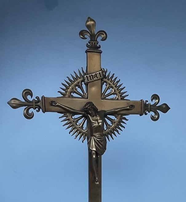 STANDING DORE BRONZE CRUCIFIX WITH FLEUR DE LIS