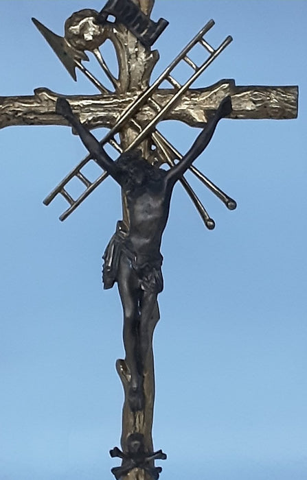 STANDING HEAVY DORE BRONZE CRUCIFIX WITH SNAKE AND LADDER