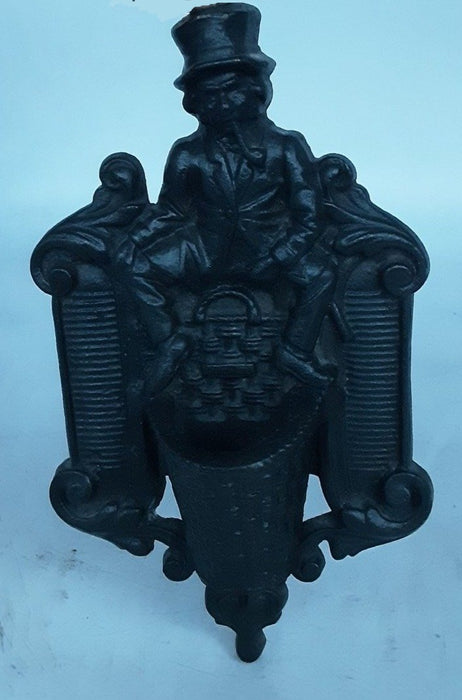 SMALL IRON WALLMOUNT MATCH STICK HOLDER WITH LEPRECHAN