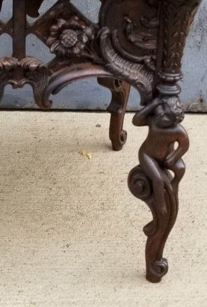 CARVED PUTTI LAMP TABLE WITH MARBLE TOP