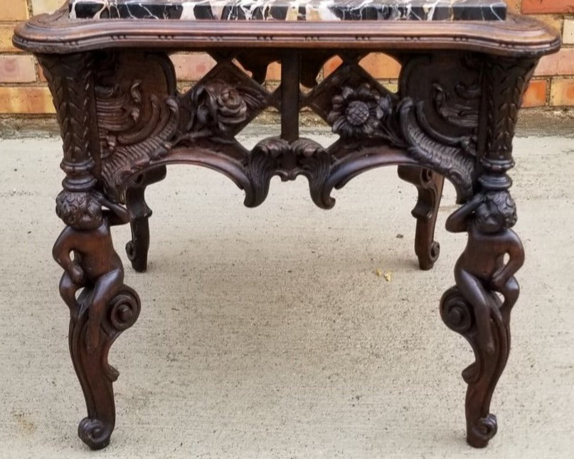 CARVED PUTTI LAMP TABLE WITH MARBLE TOP