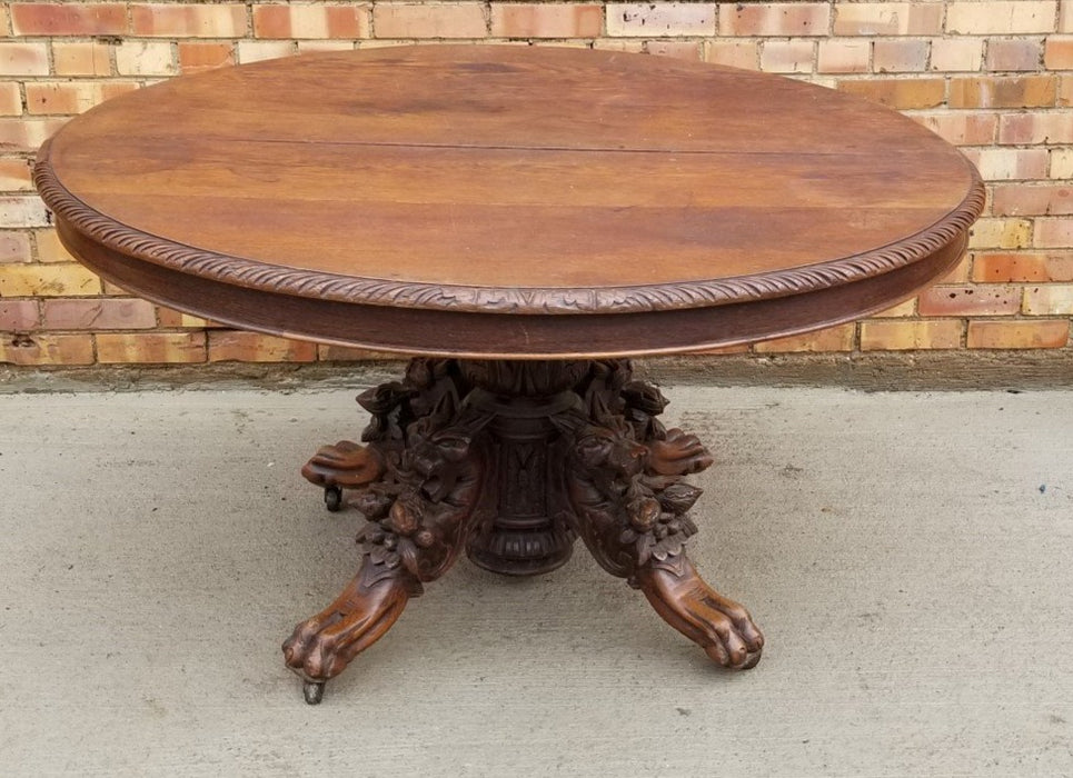 OAK FRENCH LION BASE PEDESTAL TABLE