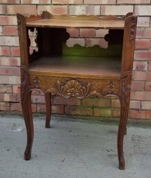 WALNUT CARVED LOUIS XV TABLE WITH RAIL AND SIDE DRAWER