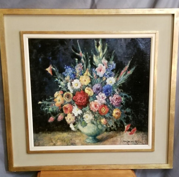 LARGE FLORAL STILL LIFE OIL PAINTING