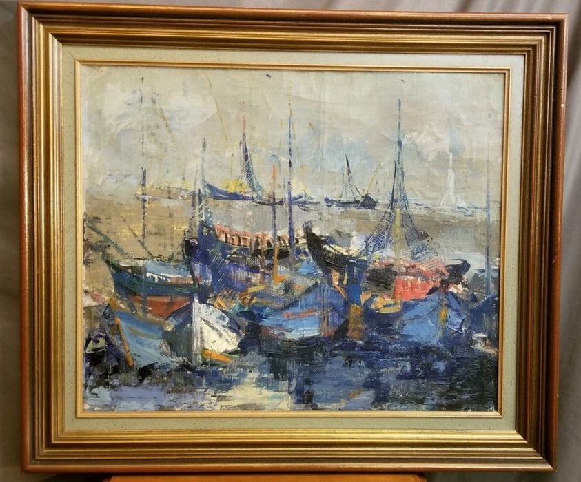 LARGE SAIL BOAT IMPRESSIONIST OIL PAINTING