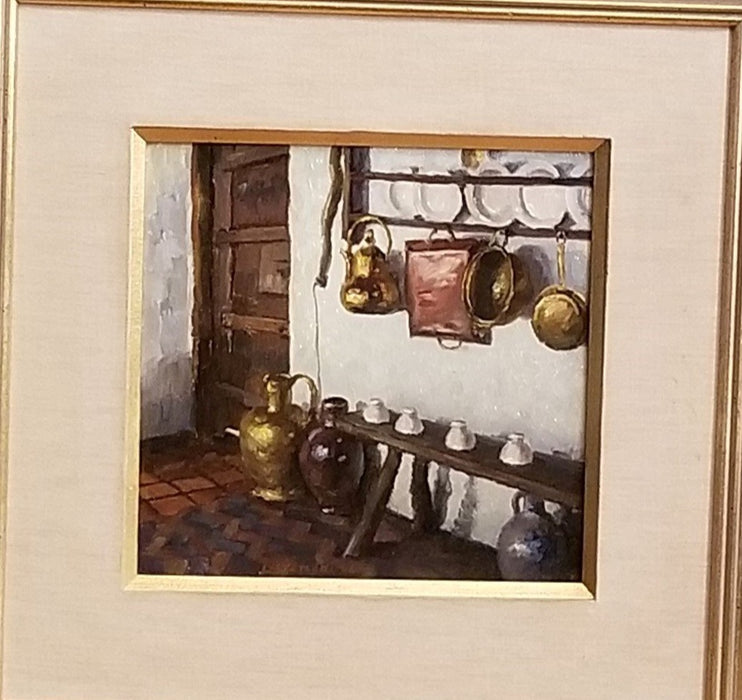 TRYPTICH INTERIOR SCENE OIL PAINTING