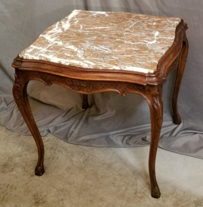 MARBLE TOP HOOF FOOTED LOUIS XV LIEGE LAMP TABLE
