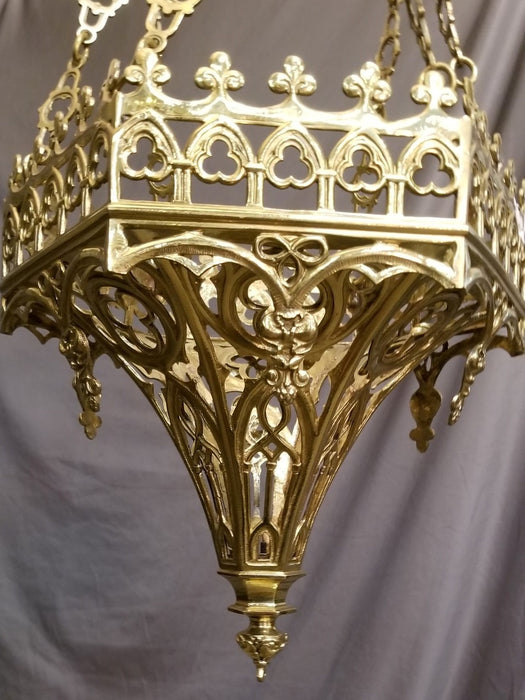 SMALL GOTHIC CATHOLIC HANGING BRASS SANCTUARY LAMP