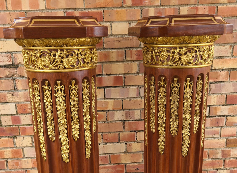 PAIR OF HUGE LOUIS XVI PEDESTALS WITH GOLD ORNAMENTATION