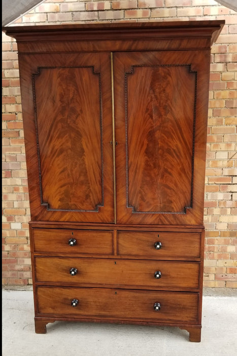 1800'S MAHOGANY LINEN PRESS WITH MOTHER OF PEARL HANDLES