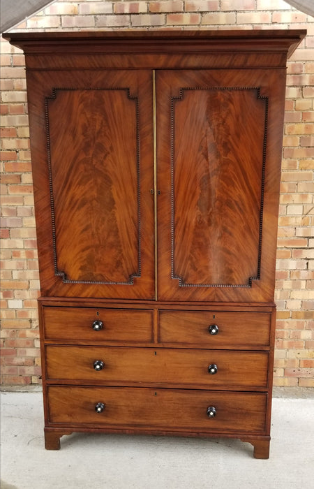 1800'S MAHOGANY LINEN PRESS WITH MOTHER OF PEARL HANDLES