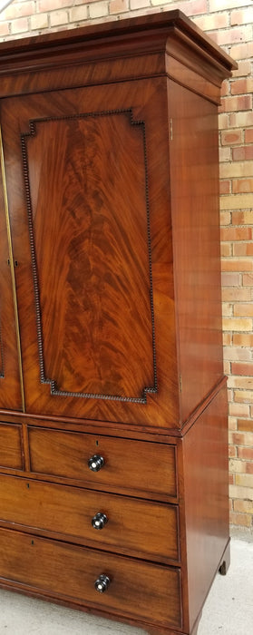 1800'S MAHOGANY LINEN PRESS WITH MOTHER OF PEARL HANDLES