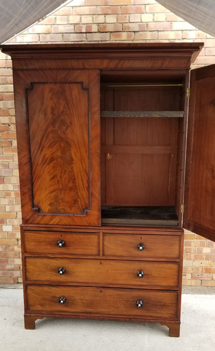 1800'S MAHOGANY LINEN PRESS WITH MOTHER OF PEARL HANDLES