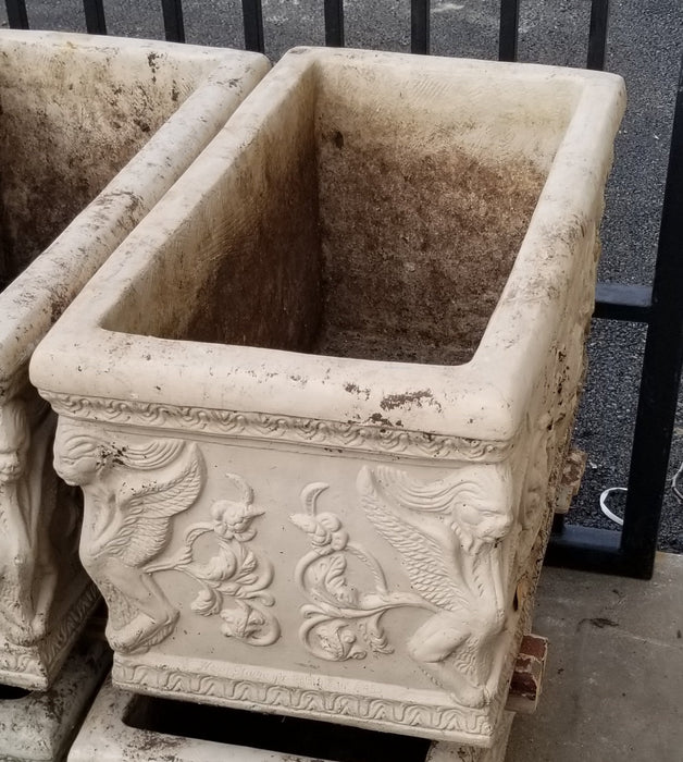 LARGE RECTANGULAR CONCRETE POT WITH GRIFFINS (EACH)