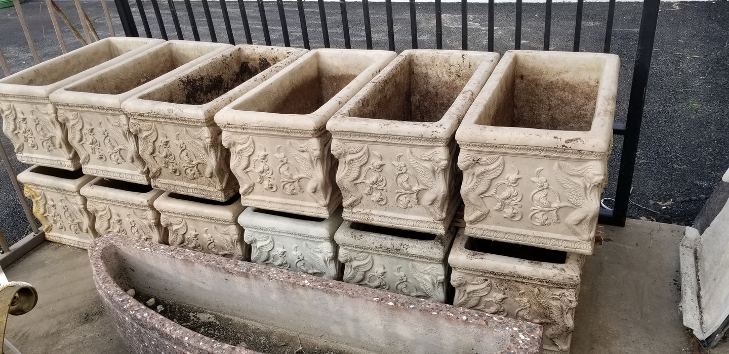 LARGE RECTANGULAR CONCRETE POT WITH GRIFFINS (EACH)