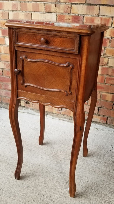 LOUIS XV MARBLE TOP WALNUT STAND-AS IS NO BOTTOM SHELF