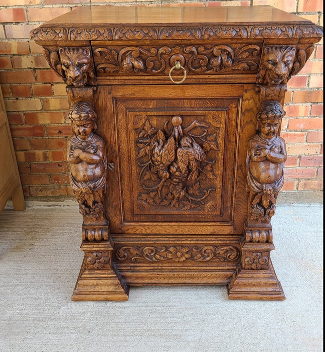 LARGE PUTTI CARVED JAM CUPBOARD WITH BIRD