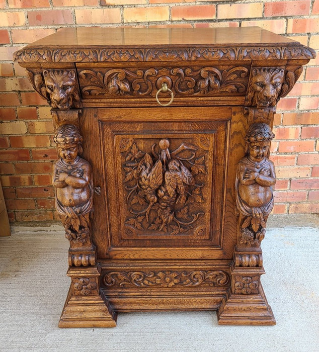 LARGE PUTTI CARVED JAM CUPBOARD WITH BIRD