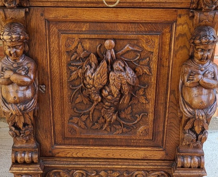 LARGE PUTTI CARVED JAM CUPBOARD WITH BIRD