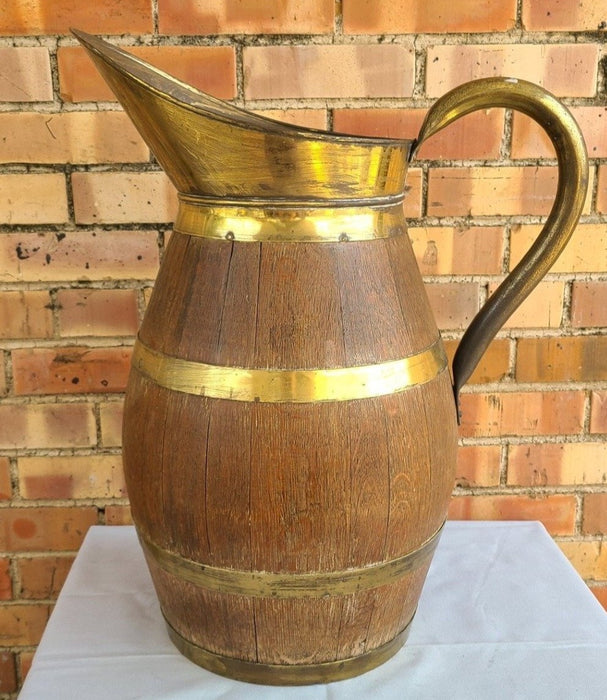 BARRELL AND BRASS OAK UMBRELLA STAND