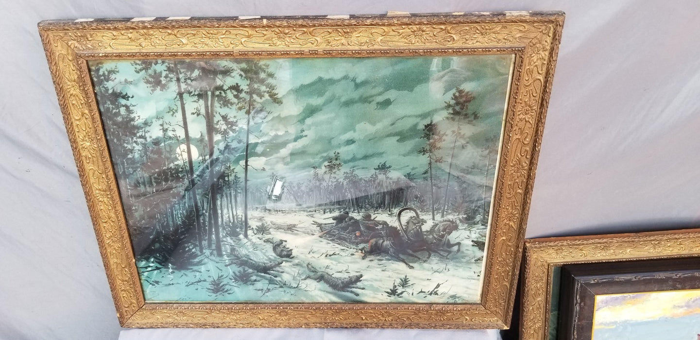 PRINT OF WOLVES CHASING SLEIGH