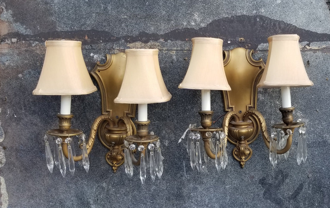 SET OF 3 BRASS DOUBLE ARM SCONCES