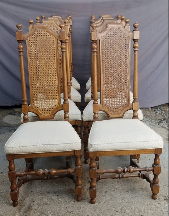 SET OF 4 VINTAGE 70'S HIGH BACK BLOCK AND TURN CHAIRS WITH CANING