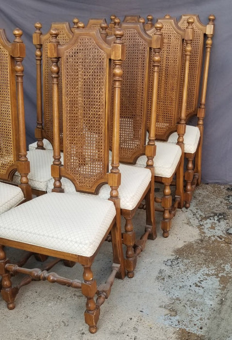 SET OF 4 VINTAGE 70'S HIGH BACK BLOCK AND TURN CHAIRS WITH CANING