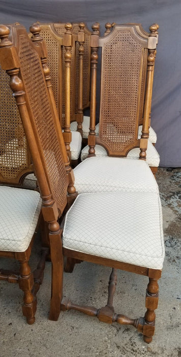 SET OF 4 VINTAGE 70'S HIGH BACK BLOCK AND TURN CHAIRS WITH CANING